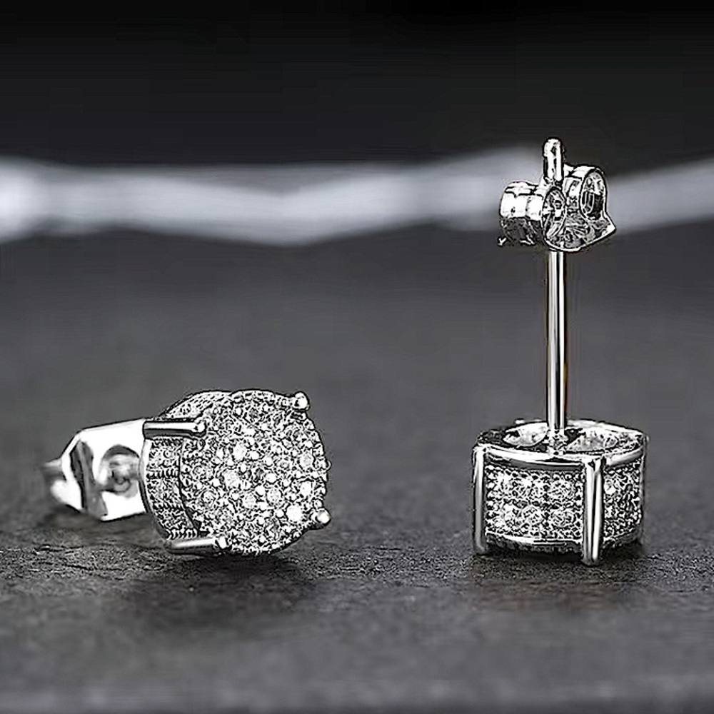 Sterling Silver Round Cut Moissanite Circle Shaped Diamond Zircon Stud Earrings